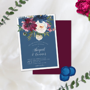 Enchanted Garden Dusty Blue Burgundy Navy Inbjudningar