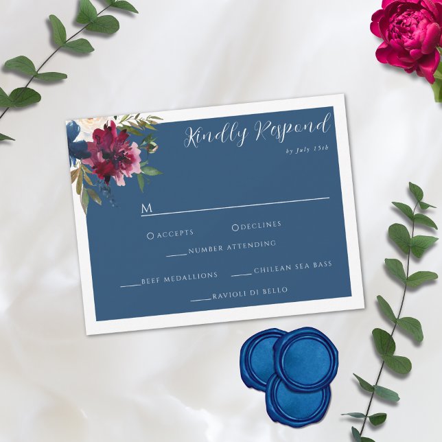 Enchanted Garden Dusty Blue Burgundy Navy OSA Kort (Skapare uppladdad)