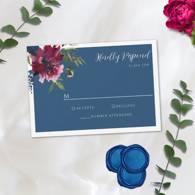 Enchanted Garden Dusty Blue Burgundy Navy OSA Kort (Skapare uppladdad)