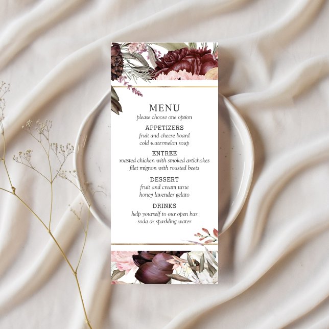 Enchanted Garden Elegant Boho Blommigt Menu Reklamkort (Skapare uppladdad)