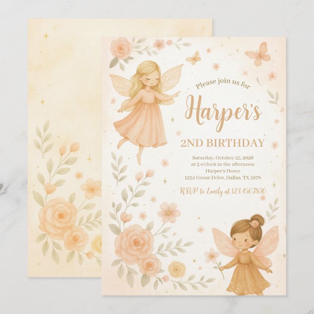 Enchanted Garden Fairy Birthday Inbjudningar (Fram/baksida)