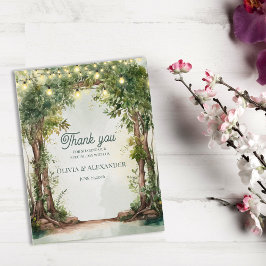 Enchanted Garden String Lights Wedding Thank You Vykort
