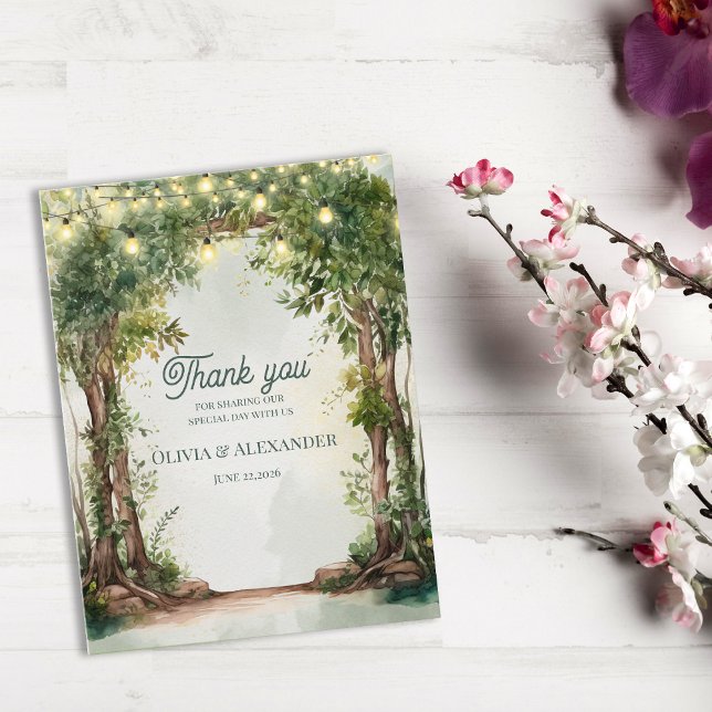 Enchanted Garden String Lights Wedding Thank You Vykort (Enchanted Garden String Lights Wedding Thank You)