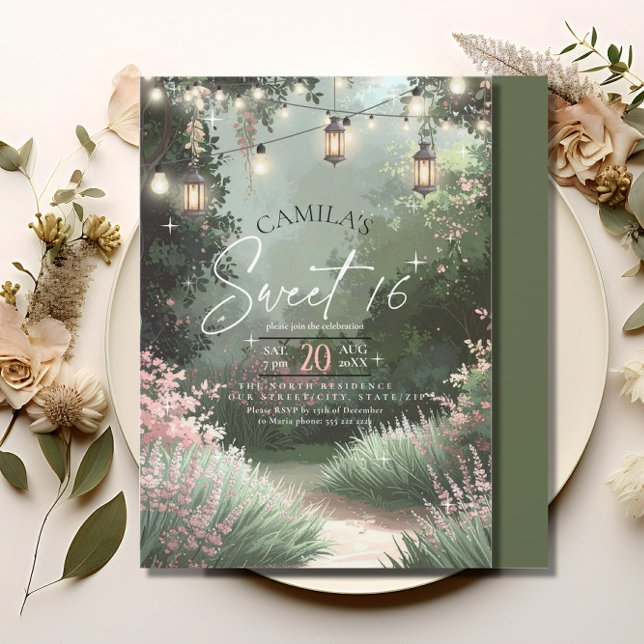 Enchanted Garden Sweet 16 Rosa ID1163 Inbjudningar (Skapare uppladdad)
