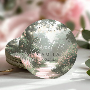 Enchanted Garden Sweet 16 Rosa ID1163 Underlägg Papper Rund
