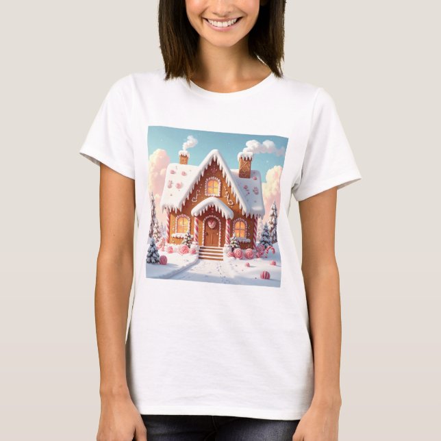 Enchanted Gingerbread House in Pastel Winter  T Shirt (Framsida)