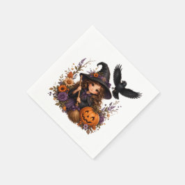 Enchanted Halloween Night Witch, Raven & Pumpkin Pappersservett