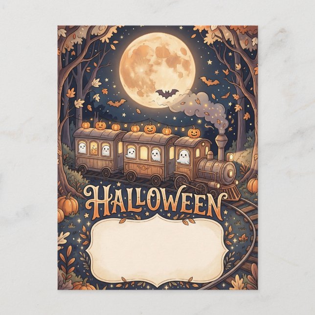 Enchanted Halloween Train & Moonlit Forest Vykort (Framsida)