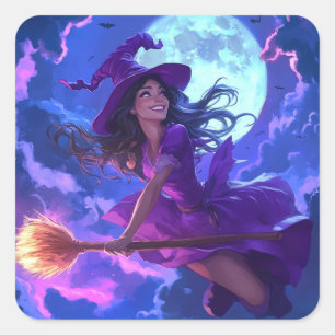 Enchanted Halloween Witch Sticker Fyrkantigt Klistermärke