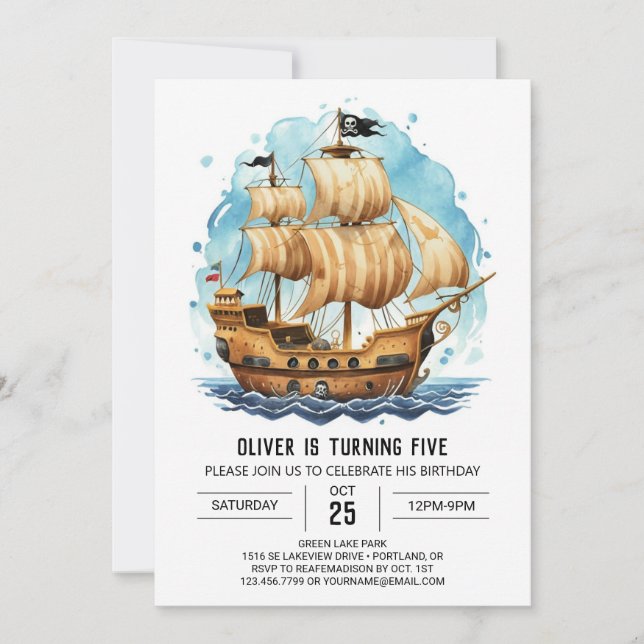Enchanted Jolly Roger Frakt Pirat Birthday Inbjudningar (Framsida)