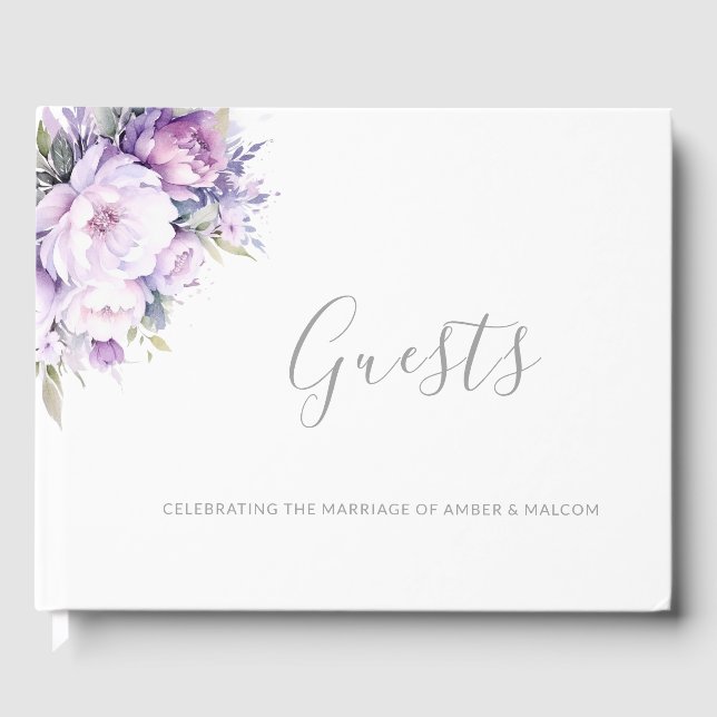 Enchanted Lavender Lila Blommigt Bröllop Gästböcker (Framsida)