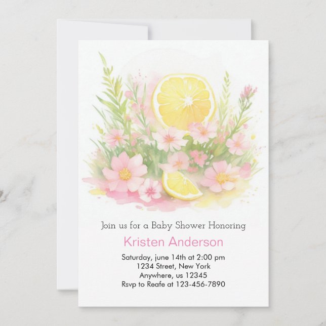 Enchanted Lemon Garden Rosa Girl Baby Shower Inbjudningar (Framsida)