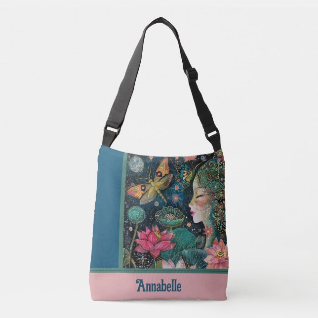 Enchanted Lotus Blommars Crossbody Tote Bag Axelväska (Framsida)