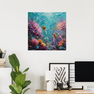Enchanted Mermaid Underwater Scene Poster