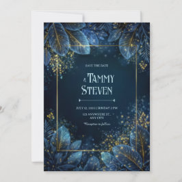 Enchanted Midnight Gold Leaf Forest Wedding Inbjudningar