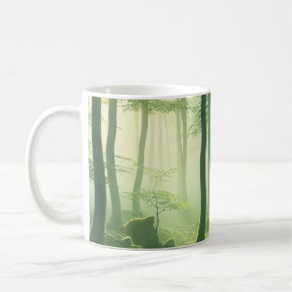 Enchanted Misty Forest Serene Green Woodland Scene Kaffemugg