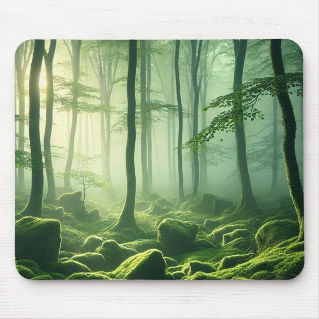 Enchanted Misty Forest Serene Green Woodland Scene Musmatta (Framsidan)