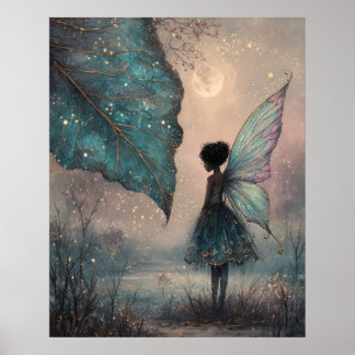 Enchanted Moonlit Leaf Fairy Fantasy Art Poster
