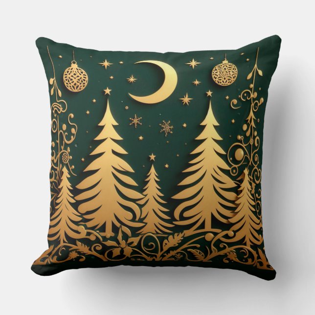Enchanted Night – Moonlit Christmas Tree Pattern Kudde (Framsida)