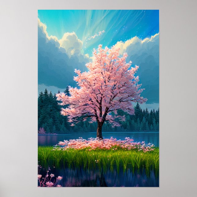 Enchanted Oasis, Quiet Sakura Träd Poster (Framsidan)