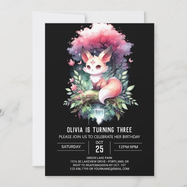 Enchanted Pastel Fox Birthday digital Inbjudningar (Framsida)