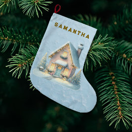 Enchanted Pink Winter Village Stocking Stor Julstrumpa