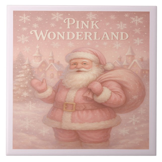 Enchanted Pink Wonderland Santa Ceramic Tile Kakelplatta (Framsidan)
