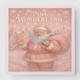 Enchanted Pink Wonderland Santa Fyrkantig Klocka
