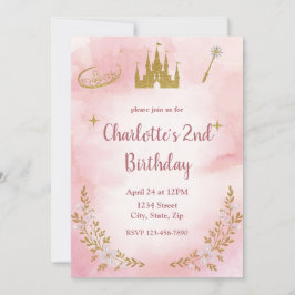 Enchanted Princess Birthday Invitation Pastel Pink Inbjudningar