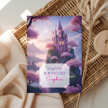 Enchanted Princess Castle Birthday Greeting Kort<br><div class="desc">Step into a magical fairytale world with this Enchanted Princess Castle Birthday Greeting Card. The dreamy design features a beautiful castle glowing with warm lights, surrounded by soft pink blossoms, peaceful water, and a glowing moon in the sky. Perfect for princess lovers, girls, and anyone who enjoys fantasy and fairytale...</div>