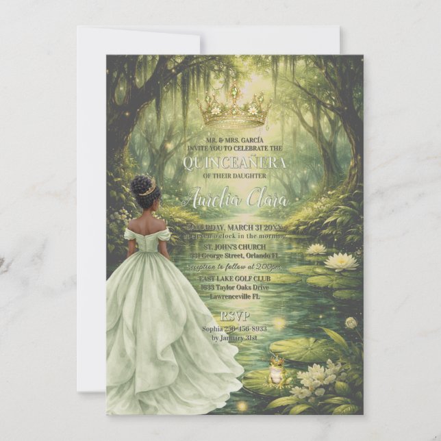 Enchanted Princess & Frog Fairytale Quinceañera  Inbjudningar (Framsida)