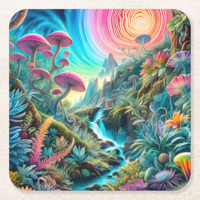 Enchanted Psychedelic Dreamscape Underlägg Papper Kvadrat (Framsidan)