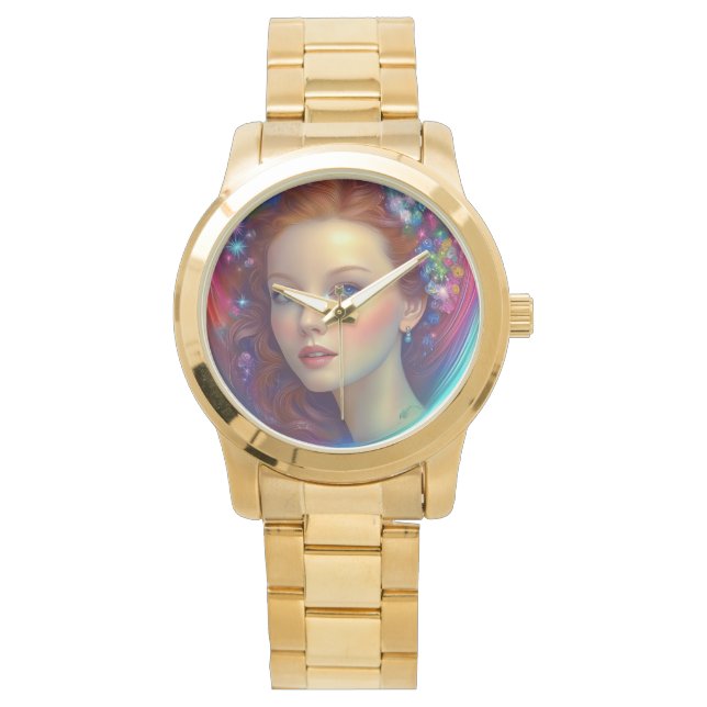 Enchanted Rainbow Hair Porträtt Armbandsur (Framsida)