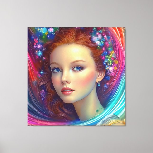Enchanted Rainbow Hair Porträtt Canvastryck (Framsida)