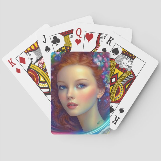 Enchanted Rainbow Hair Porträtt Casinokort (Baksidan)