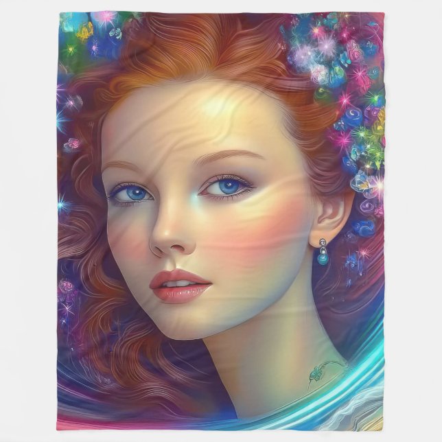 Enchanted Rainbow Hair Porträtt Fleecefilt (Framsidan)