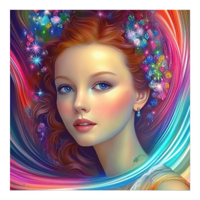 Enchanted Rainbow Hair Porträtt Fototryck (Framsidan)