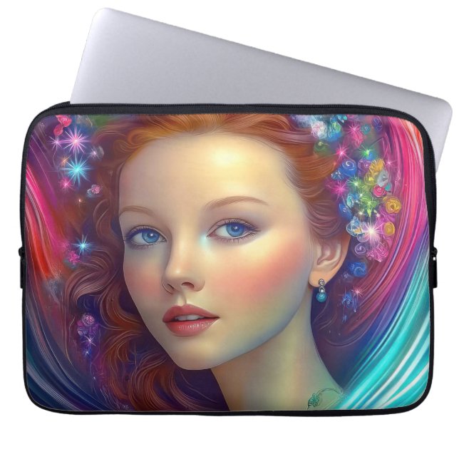 Enchanted Rainbow Hair Porträtt Laptop Fodral (Framsidan)