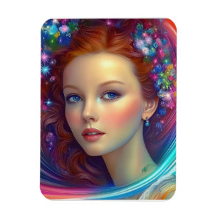 Enchanted Rainbow Hair Porträtt Magnet