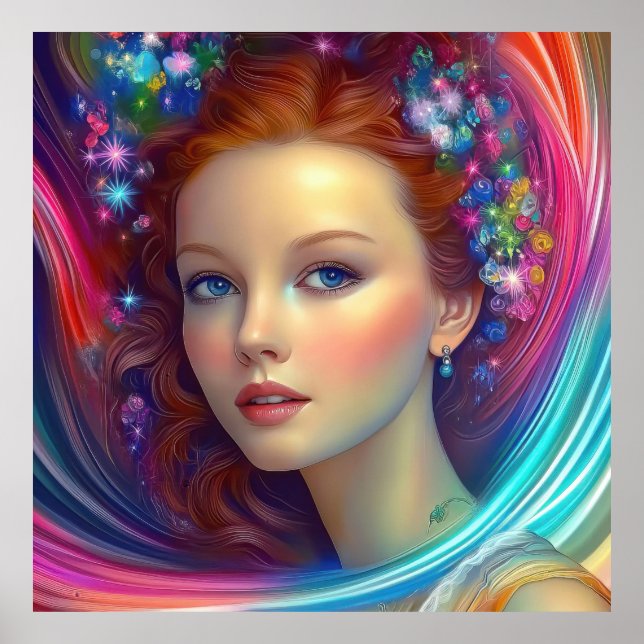 Enchanted Rainbow Hair Porträtt Poster (Framsidan)