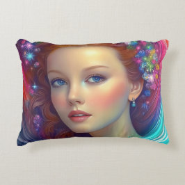 Enchanted Rainbow Hair Porträtt Prydnadskudde