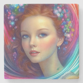 Enchanted Rainbow Hair Porträtt Stenunderlägg