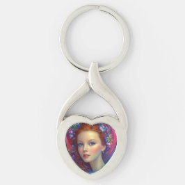 Enchanted Rainbow Hair Porträtt Twisted Heart Silverfärgad Nyckelring