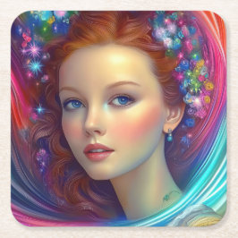 Enchanted Rainbow Hair Porträtt Underlägg Papper Kvadrat