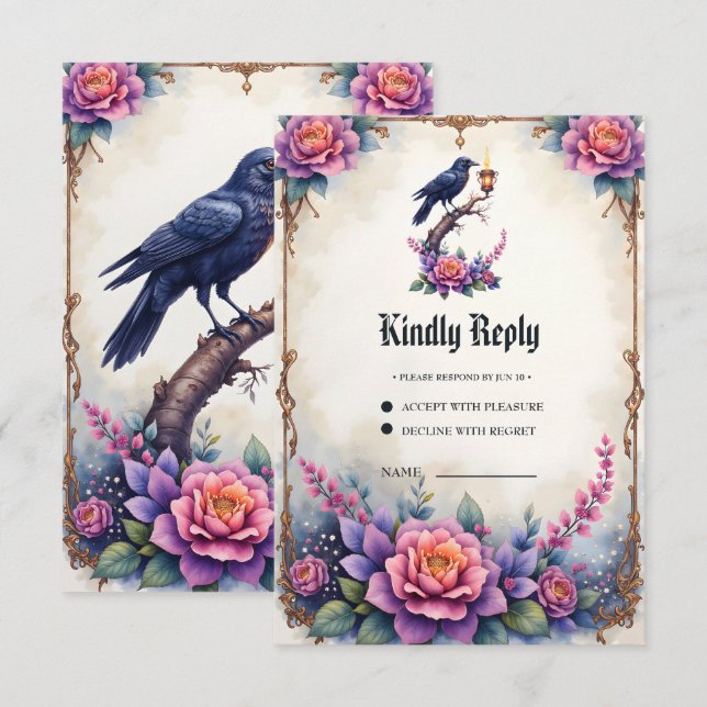 Enchanted Raven Brölloppskollektion OSA Kort (Fram/baksida)