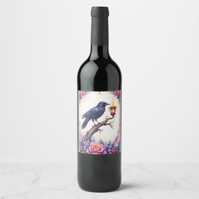 Enchanted Raven Brölloppskollektion Vinflaska Etikett (Framsida)