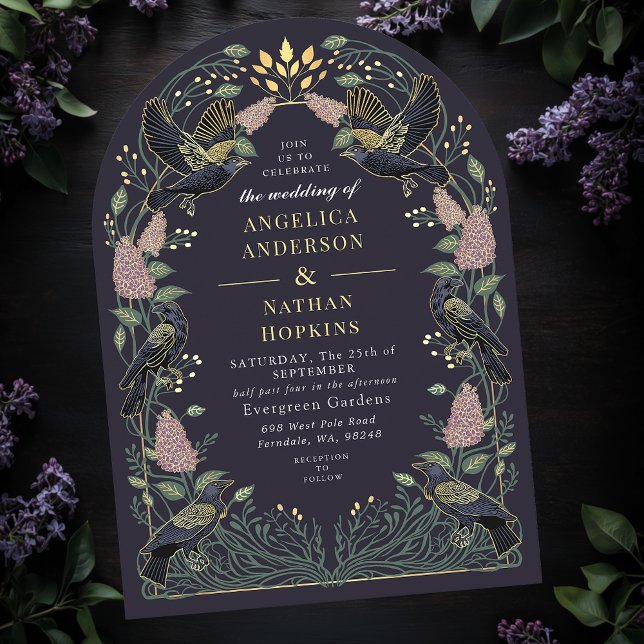 Enchanted Raven Lilac Gothic Bröllop Ach Inbjudningar (Skapare uppladdad)