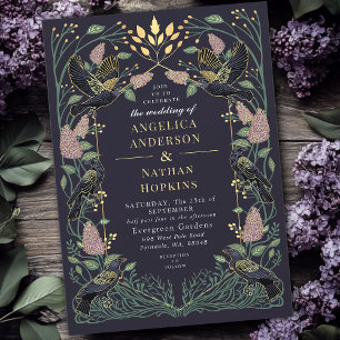 Enchanted Raven Lilac Gothic Bröllop Inbjudningar