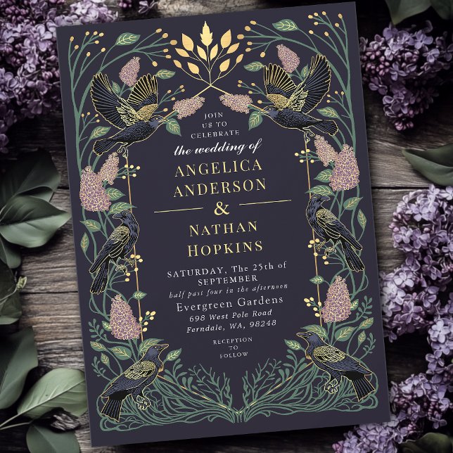 Enchanted Raven Lilac Gothic Bröllop Inbjudningar (Skapare uppladdad)