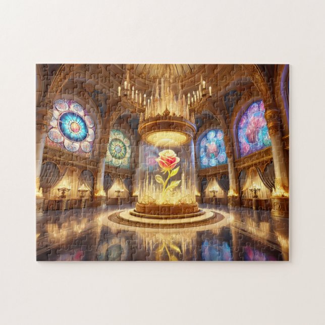 Enchanted Rose Ballroom Stained Glass Fairytale Pussel (Horisontell)